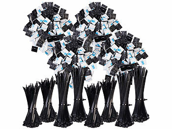 AGT 800er-Set UV-beständige Kabelbinder mit Sockel, schwarz