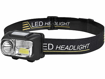 KryoLights LED-Akku-Stirnlampe, 200m, 3W, 4 Modi, Sensor, Rotlicht, dimmbar