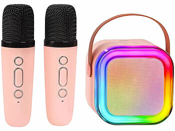 auvisio 2er set Karaoke-Maschine mit 2 Mikrofonen,RGB-LEDs,Bluetooth,USB,micro 