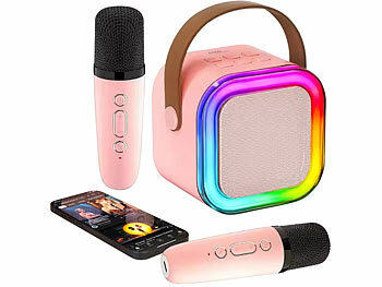 Karaokeanlage: auvisio 2er set Karaoke-Maschine mit 2 Mikrofonen,RGB-LEDs,Bluetooth,USB,micro 