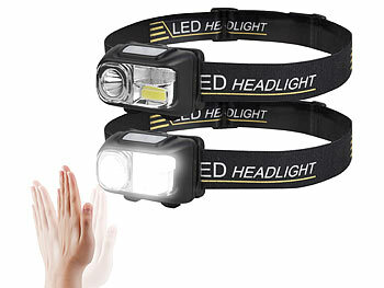 Notfall Stirnlampe: KryoLights 2er-Set LED-Akku-Stirnlampe , 200 m, 3 Watt, 4 Modi, Sensor, Rotlicht