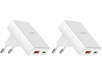 revolt 2er-Set flache USB-Netzteile mit USB-C PD 20W, USB-A Quick Charge 18W 