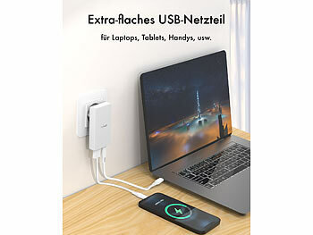 revolt 2er-Set flache USB-Netzteile mit USB-C PD 20W, USB-A Quick Charge 18W 