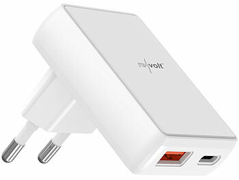 USB Ladegerät für Tablet: revolt Flaches USB-Netzteil mit USB-C PD 30 W, USB-A Quick Charge 18 W 