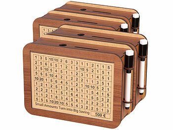 Spardose für Autokauf: infactory 4er-Set Motivations- & Ziel-Spardosen aus Holz mit Stickern & Markern 