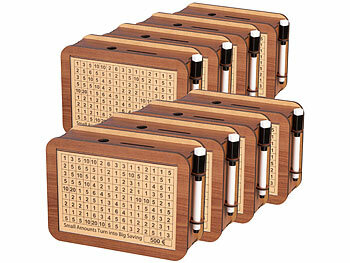 Spardose mit Sparsystem: infactory 8er-Set Motivations- & Ziel-Spardose aus Holz mit Stickern & Markern