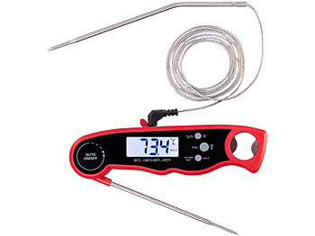 Räucherofen Thermometer: Rosenstein & Söhne Digitales Fleischthermometer mit doppelter Sonde und Alarmfunktion