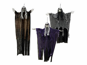 Halloween Dekos: infactory 3er-Set Halloween-Dekoration zum Aufhängen, Skelett, Geist, Sensenmann