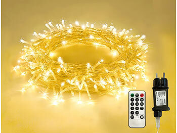 Catena di luci 14 metri da 200 Led Bianco Caldo con pannello solare con cavo verde Wisdom
