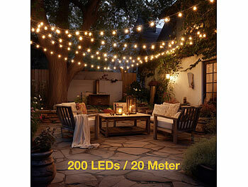 Lunartec Lichterketten 220 v: LED-Lichterkette mit 200 LEDs, 8 Modi, 20 m,Versandrückläufer (LED Lichterkette außen 220 Volt)