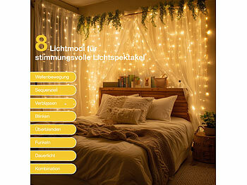 Lunartec Lichterketten 220 v: LED-Lichterkette mit 200 LEDs, 8 Modi, 20 m,Versandrückläufer (LED Lichterkette außen 220 Volt)