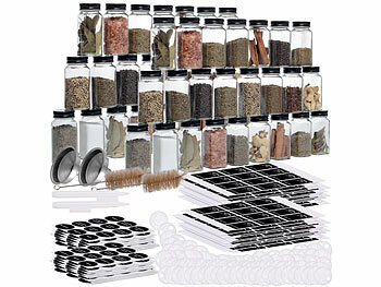 Gewürzgläser für Kräuter: Rosenstein & Söhne 48er-Set Gewürzgläser mit Streueinsätzen, je 120 ml, 480 Etiketten 