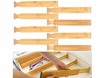 Carlo Milano Schubladenorganizer: 8er-Set verstellbare Schubladentrenner aus Bambus, 38,1 bis 45 cm (Schubladentrenner Kommode)