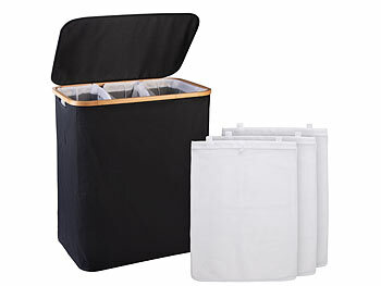 Wäschesammler: infactory Wäschekorb mit Deckel, 3 Fächer, 150 l, herausnehmbarer Wäschesack 