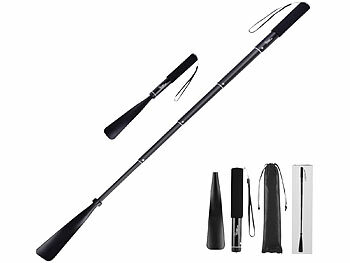 Schuhlöffel: newgen medicals Ausziehbarer Aluminium-Schuhanzieher, Aufbewahrungstasche, 41-97 cm 