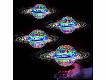 Drohne: Playtastic 4er-Set selbstfliegende Hover-UFO-Bälle, RGB-LEDs, Rückkehr-Funktion 