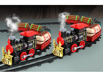 Dampfeisenbahn: Playtastic 2er-Set Batteriebetriebene Züge mit Dampf, Sound und Licht, 210 cm