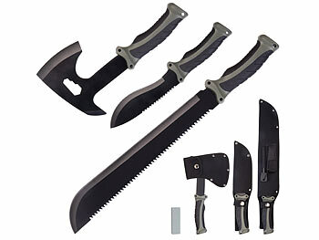 Axt: Semptec Outdoor Survival Beil-Set inkl. Messer & Machete, 3 Gürtelscheiden