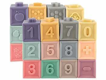 Baby-Baustein: Playtastic 24er-Set Bausteine mit verschiedenen Texturen, ab 6 Monaten, BPA-frei