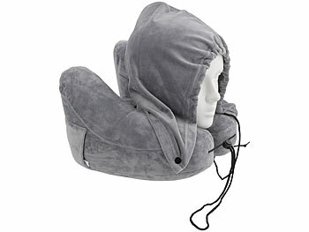 Aufblasbares Nackenkissen mit Kapuze, Augenmaske und Ohrstöpseln 