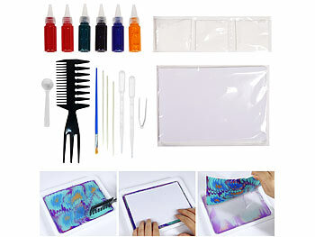 Wassermarmorierfarben: infactory 4er set Wassermarmorierungsfarbe für Kinder, 6 Farben, 20 Blatt Papier