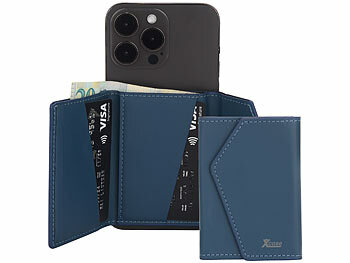 Visitenkartenmappe: Xcase 2er-Set Kartenhalter & Geldbörse für iPhone, MagSafe, 4 Karten, blau