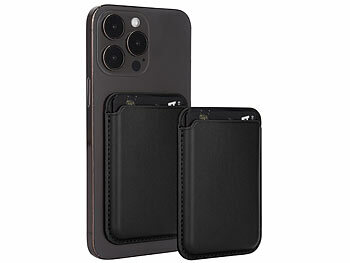slim Wallet für Handy: Xcase 2er-Set Kartenhalter für iPhone, MagSafe-kompatibel, 3 Karten, schwarz