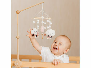 Playtastic Baby-Mobile mit Sternen, Wolken und Schafen &Holz Baby Mobile Halterun 