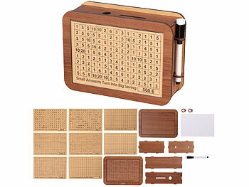 Spardose mit Zahlen: infactory Motivations- & Ziel-Spardose aus Holz mit Stickern und Markern