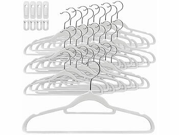 Samtkleiderbügel: PEARL 30 rutschfeste Samt-Kleiderbügel, Clips, 4,5 kg Tragkraft, 41 cm, weiß