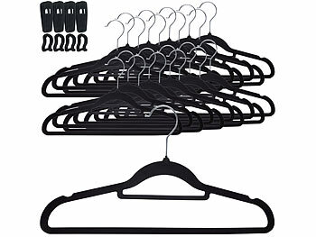 PEARL 60 rutschfeste Samt-Kleiderbügel, Clips, 4,5 kg Tragkraft, schwarz