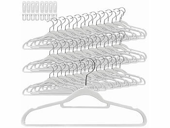 Kleiderbügel Kunststoff: PEARL 60 rutschfeste Samt-Kleiderbügel, Clips, 4,5 kg Tragkraft, weiß 