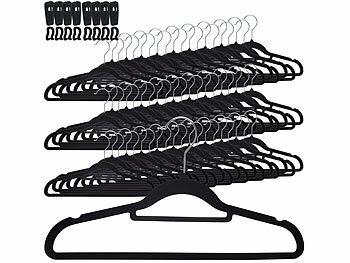 Antirutsch Kleiderbügel: PEARL 60 rutschfeste Samt-Kleiderbügel, Clips, 4,5 kg Tragkraft, schwarz