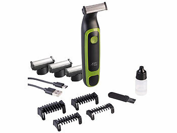 Rasierapparat: Sichler Elektrischer Akku-Rasierer/-Trimmer, 4 Kammaufsätze, 3 Ersatz-Klingen 