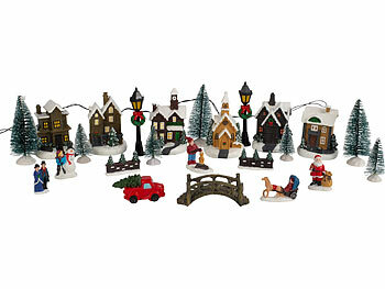 infactory 25-teiliges Deko-Weihnachtsdorf mit 6 LEDs, Versandrückläufer