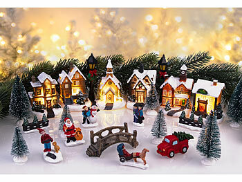 infactory 25-teiliges Deko-Weihnachtsdorf mit 6 LEDs, Versandrückläufer