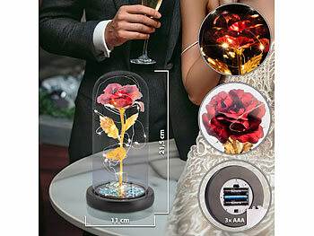 Lunartec Ewige rote Rose unter Glas mit LED-Licht, 21,5 cm, in Geschenktasche
