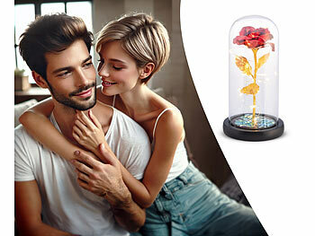Lunartec Ewige rote Rose unter Glas mit LED-Licht, 21,5 cm, in Geschenktasche