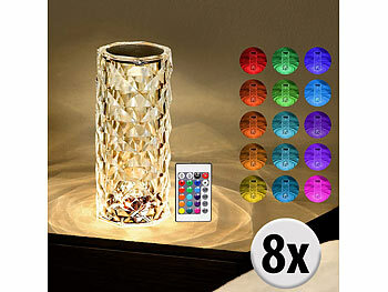 Nachttisch-Lampe: Lunartec 8er-Set LED-Kristall-Akku-Tischlampen, Touch, Fernbedienung, RGBW, 2Ah