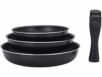 Pfannenset: TS 4-teiliges Pfannen-Set, Ø 20, 24, 28 cm, 1 abnehmbarer Griff für alle