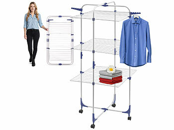 PEARL 2er set 3 Etagen Wäscheturm mit Rollen, 30 m Trockenstange, klappbar