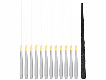 LED Dekoration: Lunartec 12er-Set schwebende LED-Kerzen mit Zauberstab-Fernbedienung, 15 cm