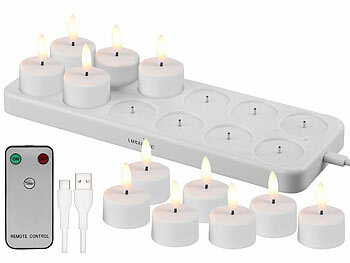 Lunartec 24er-Set LED-Akku-Teelichter mit USB-Ladestation, Fernbedienung, Timer