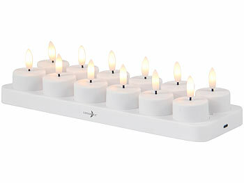 Lunartec 24er-Set LED-Akku-Teelichter mit USB-Ladestation, Fernbedienung, Timer