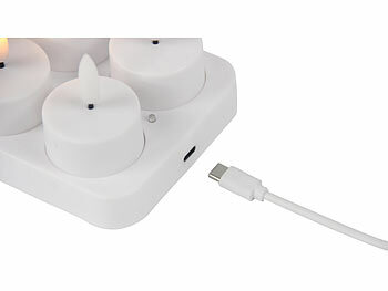Lunartec 24er-Set LED-Akku-Teelichter mit USB-Ladestation, Fernbedienung, Timer
