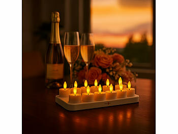 Lunartec 24er-Set LED-Akku-Teelichter mit USB-Ladestation, Fernbedienung, Timer