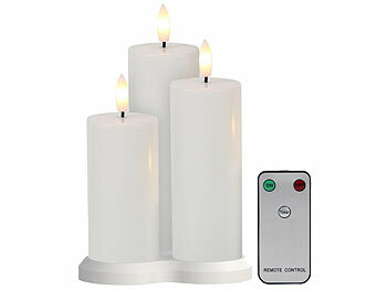 Lunartec 6 Akku-LED-Stumpenkerzen mit Dochten, Flammen-Effekt und Timer