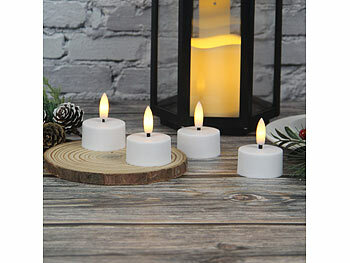 Lunartec 4er-Set LED-Akku-Teelichter mit USB-Ladestation, Fernbedienung, Timer