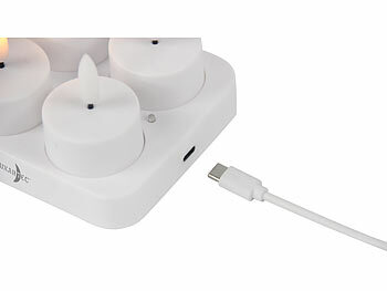 Lunartec 4er-Set LED-Akku-Teelichter mit USB-Ladestation, Fernbedienung, Timer