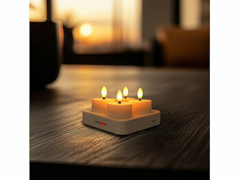 Lunartec 4er-Set LED-Akku-Teelichter mit USB-Ladestation, Fernbedienung, Timer